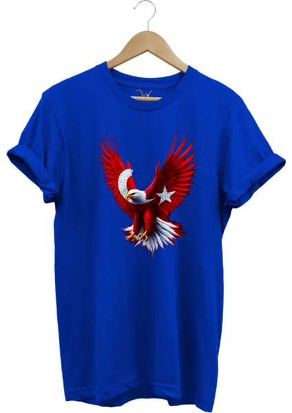 Türkiye Ay Yıldız Türk Bayrağı Kartal Tasarım Baskılı %100 Pamuk Regular Fit Bisiklet Yaka T-Shirt
