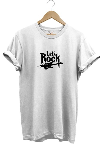 Lets Rock Elektro Gitar Baskılı Festival %100 Pamuk Regular Fit Bisiklet Yaka T-Shirt