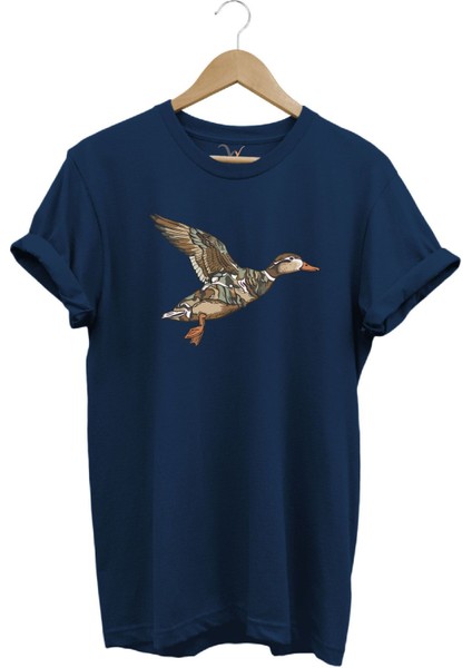 Avcılık Ördek Avı Baskılı Kamuflaj Desenli Ördek Tasarımlı %100 Pamuk Regular Fit T-Shirt