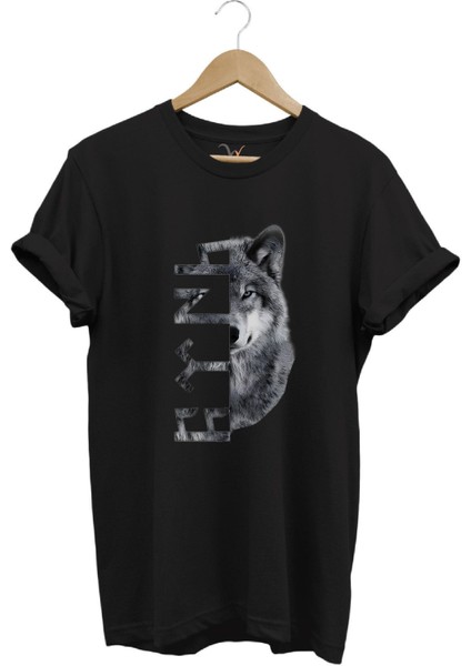 Türkiye Bozkurt Göktürkçe Türk Yazısı ve Kurt Baskılı Regular Fit %100 Pamuk T-Shirt