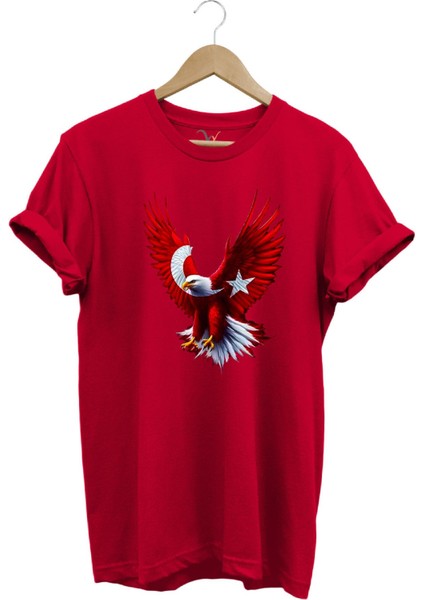 Türkiye Ay Yıldız Türk Bayrağı Kartal Tasarım Baskılı %100 Pamuk Regular Fit Bisiklet Yaka T-Shirt