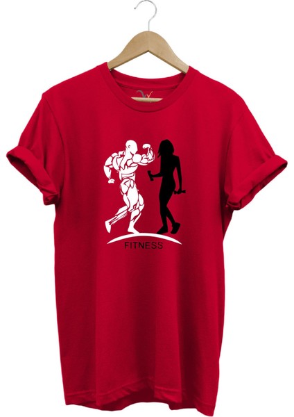 Gym Fitness Spor Yapan Kadın ve Erkek Baskılı %100 Pamuk Regular Fit Bisiklet Yaka T-Shirt