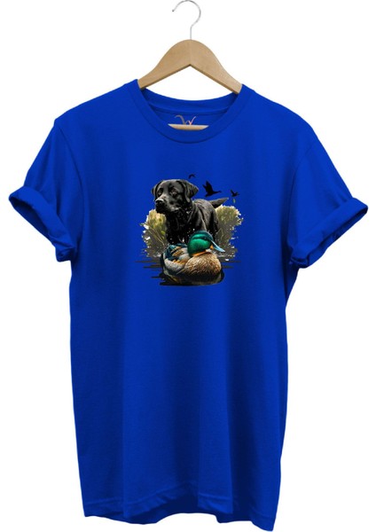 Avcılık Widi Hunting Ördek Avı ve Avcı Köpeği Baskılı %100 Pamuk Regular Fit Bisiklet Yaka T-Shirt
