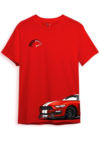 Araba Yan Detaylı Hız Limiti Baskılı Regular Fit %100 Pamuk T-Shirt