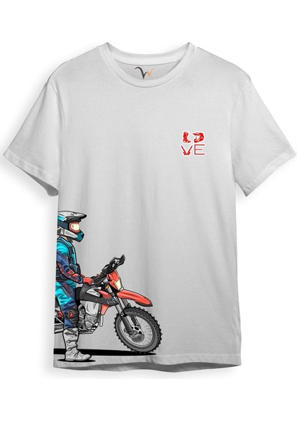 Cross Motor Enduro Ekipmanları Göğüs ve Yan Detay Baskılı Regular Fit %100 Pamuk T-Shirt