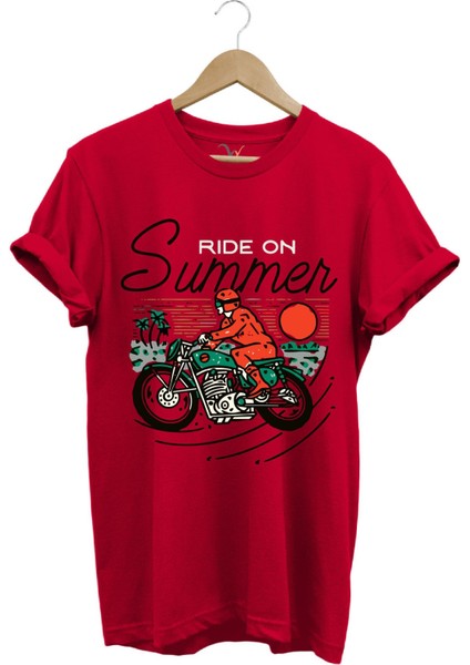 Motorsiklet Motorcu Özel Yaz Tasarımlı Ride On Summer Regular Fit %100 Pamuk T-Shirt