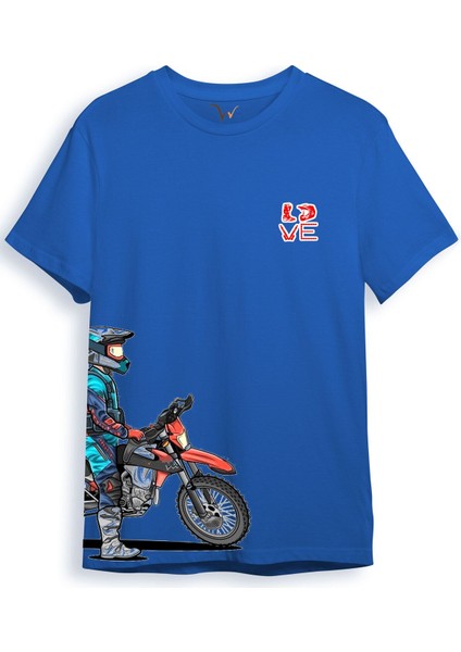 Cross Motor Enduro Ekipmanları Göğüs ve Yan Detay Baskılı Regular Fit %100 Pamuk T-Shirt