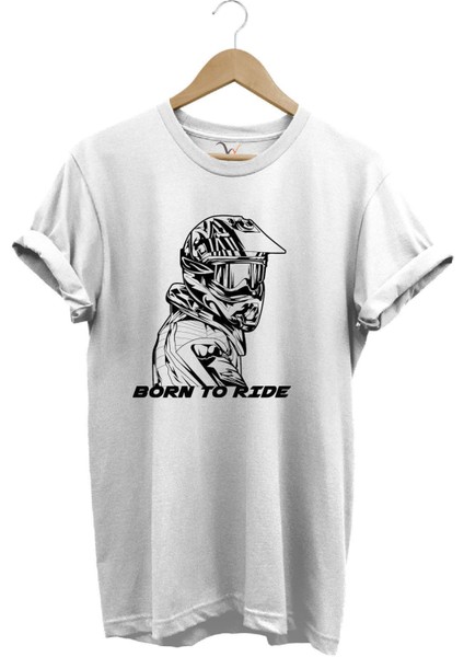 Motorcu Özel Tasarım Hediyelik Born To Ride Baskılı Yazlık %100 Pamuk Tişört