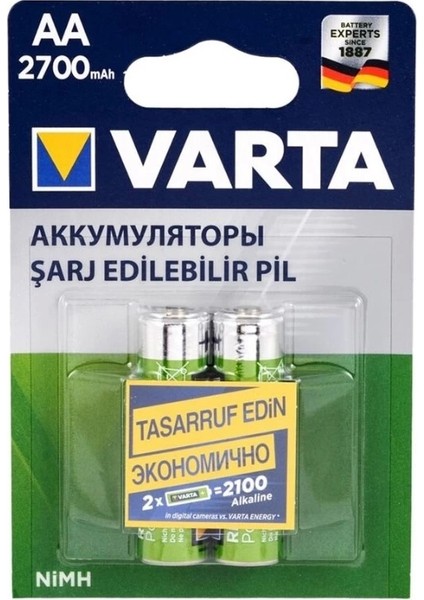 Varta Nı-Mh 1.2V 2700 Mah Hr6 Aa Şarjlı 2li Kalem Pil