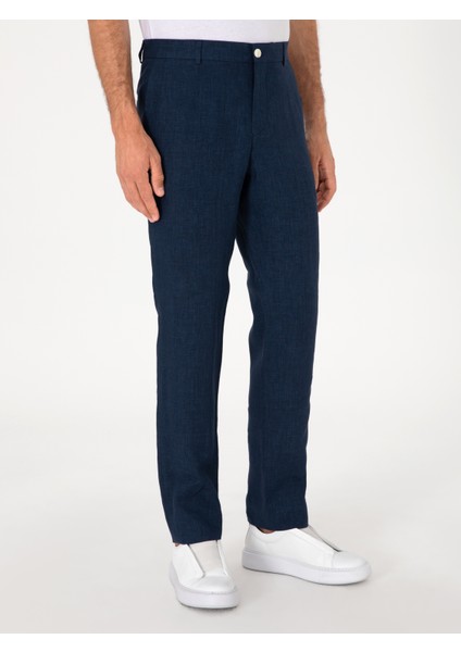 Erkek Lacivert Slim Fit %100 Keten Pantolon 50306223-VR033 fırsatları