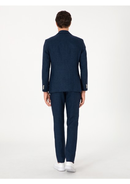 Erkek Lacivert Slim Fit %100 Keten Pantolon 50306223-VR033