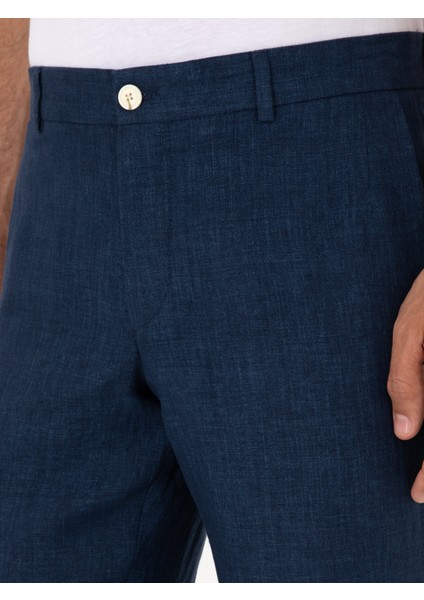 Erkek Lacivert Slim Fit %100 Keten Pantolon 50306223-VR033 modelleri