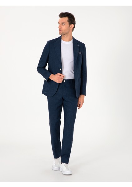 Erkek Lacivert Slim Fit %100 Keten Pantolon 50306223-VR033