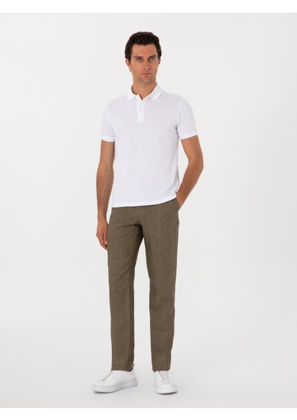 Erkek Haki Slim Fit %100 Keten Klasik Pantolon 50306223-VR027