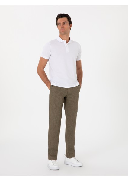 Erkek Haki Slim Fit %100 Keten Klasik Pantolon 50306223-VR027 modelleri