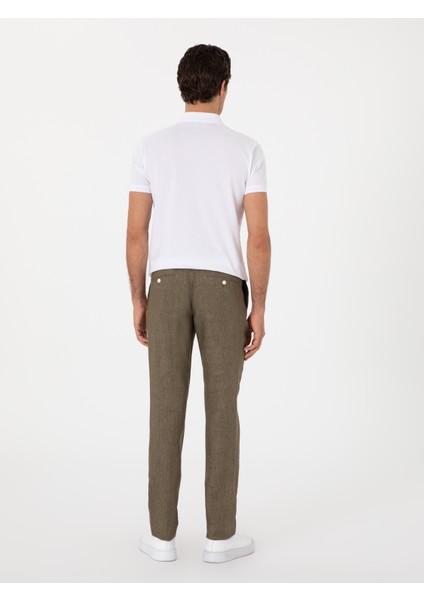 Erkek Haki Slim Fit %100 Keten Klasik Pantolon 50306223-VR027 fırsatları