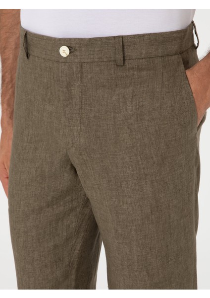 Erkek Haki Slim Fit %100 Keten Klasik Pantolon 50306223-VR027 indirimleri