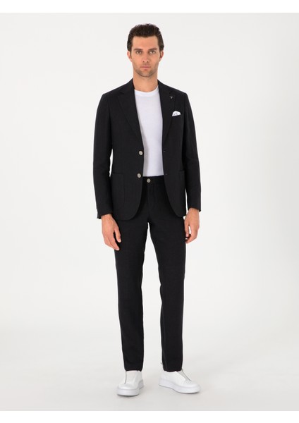 Erkek Siyah Slim Fit %100 Keten Pantolon 50306223-VR046