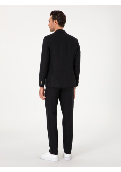 Erkek Siyah Slim Fit %100 Keten Pantolon 50306223-VR046 fırsatları