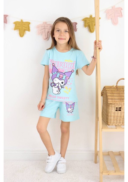 Kız Çocuk Kuromi Desenli Mavi Şortlu Takım fiyatları