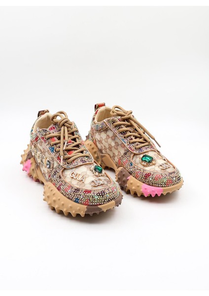 Ithal Taşlı Işlemeli Kadın Spor Ayakkabı GJ338 Bej fiyatları