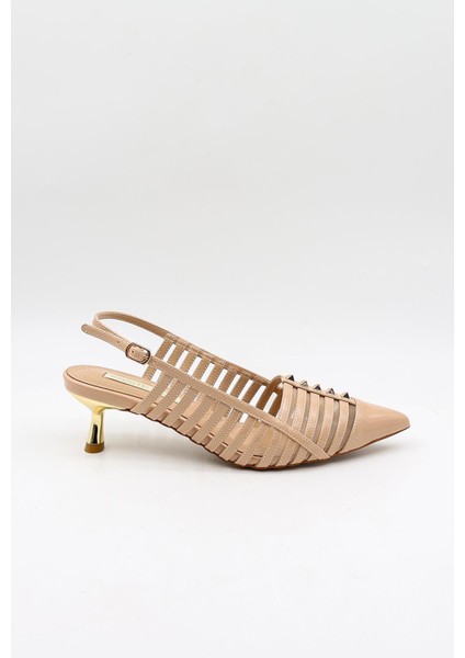 Kısa Topuk Zımba Detay Stiletto KB5031 Bej Rugan