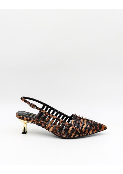 Kısa Topuk Zımba Detay Stiletto KB5031 Leopar