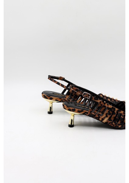 Kısa Topuk Zımba Detay Stiletto KB5031 Leopar fırsatları