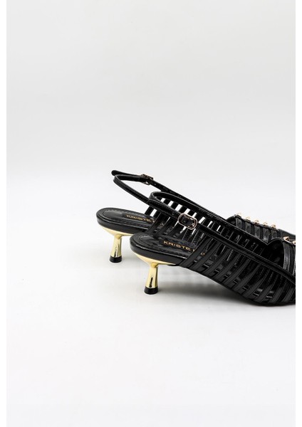 Kısa Topuk Zımba Detay Stiletto KB5031 Siyah Rugan fırsatları