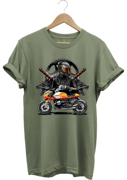 Motorsiklet Tişörtü Katana Motor Kurt ve Motorcu Baskılı Regular Fit %100 Pamuk T-Shirt