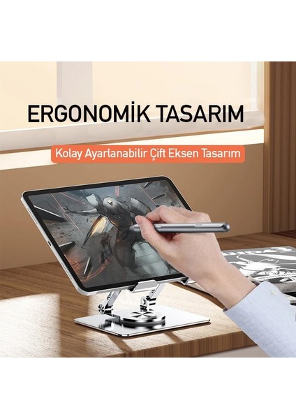 Tablet Standı 360 Derece Dönebilen Tablet Stand Katlanabilir Metal Tablet Tutucu Standı Tablet ve Telefon Tutucu Stant Tablet Tutucu Metal (Koyu Gri) modelleri