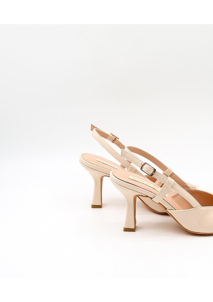 Kısa Topuk Tokalı Arkası Açık Stiletto KB6231 Bej Rugan fırsatları