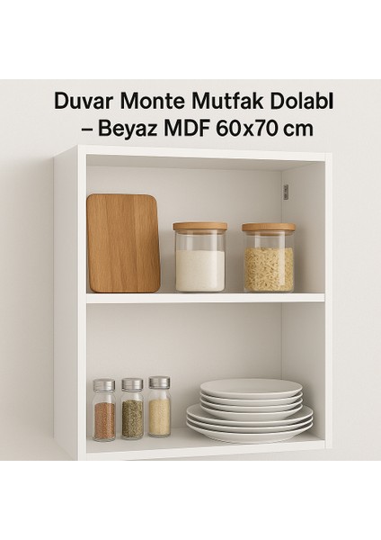 Duvara Monte Mutfak Dolabı – Kapaksız 2 Raflı Beyaz Mdf 60X70 cm