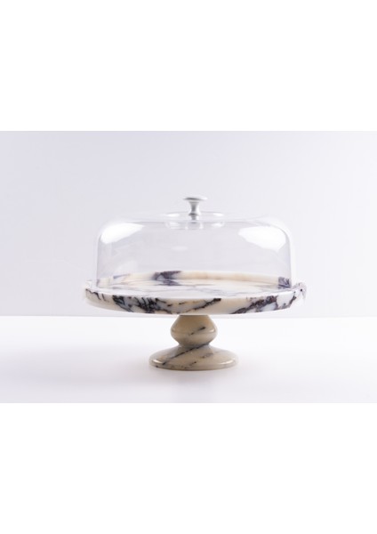 Elaria 29CM Mermer Kek Pasta Sunumluğu - Ayaklı Mermer Kek Pasta Standı - Plastik Fanus Dahil - Beyaz Mermer Veya Calacatta Viola Mermer fiyatları