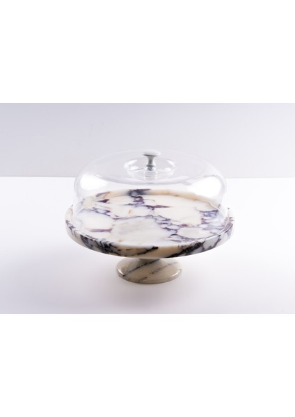 Elaria 29CM Mermer Kek Pasta Sunumluğu - Ayaklı Mermer Kek Pasta Standı - Plastik Fanus Dahil - Beyaz Mermer Veya Calacatta Viola Mermer modelleri