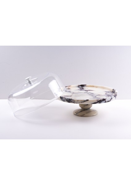 Elaria 29CM Mermer Kek Pasta Sunumluğu - Ayaklı Mermer Kek Pasta Standı - Plastik Fanus Dahil - Beyaz Mermer Veya Calacatta Viola Mermer fırsatları