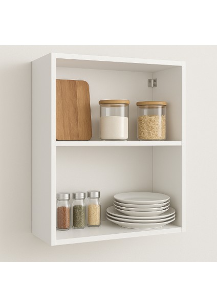 Duvara Monte Mutfak Dolabı – Kapaksız 2 Raflı Beyaz Mdf 60X70 cm