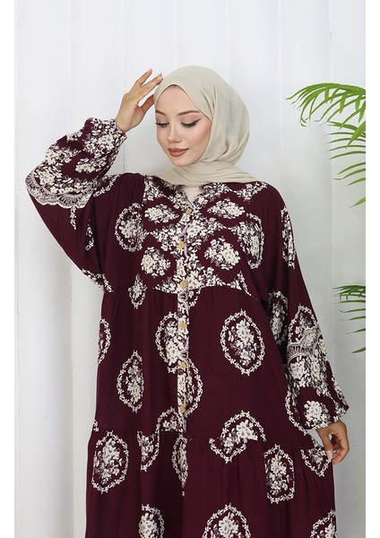 Viskon Kumaş Yarım Düğmeli Elbise 0109-02 Mürdüm fırsatları