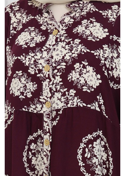 Viskon Kumaş Yarım Düğmeli Elbise 0109-02 Mürdüm indirimleri