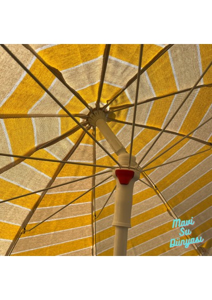 Plaj Deniz Balkon Şemsiyesi | Pamuk Kumaşlı Şemsiye | Bidon Dahil | Eğilebilir | 2 Metre Şemsiye fırsatları