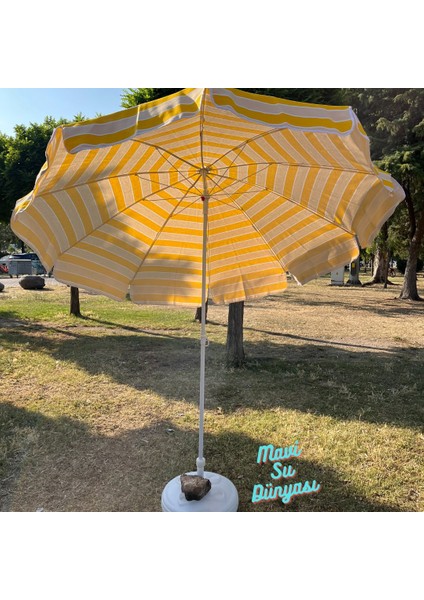 Plaj Deniz Balkon Şemsiyesi | Pamuk Kumaşlı Şemsiye | Bidon Dahil | Eğilebilir | 2 Metre Şemsiye indirimleri