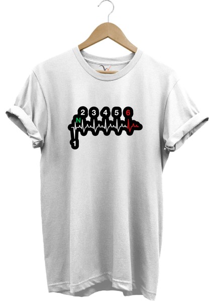 Motorsiklet Kalp Ritmi 1N23456 Motorcu Tasarım Baskılı %100 Pamuk Premium Regular Fit T-Shirt