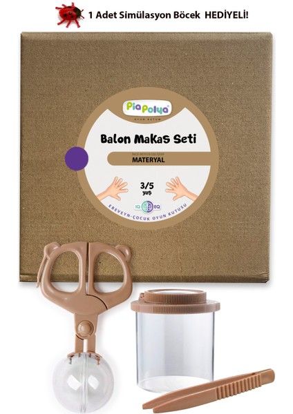 Balon Makas Seti | Ince Motor Gelişimi | Materyal | Kahverengi | Büyüteçli Gözlem Kutusu | Cımbız