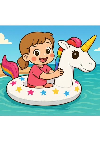 Gökkuşağı Boynuz- Unicorn Yüzme Simiti- Gülümseyen Boynuz- Tatlı Unicorn Su Arkadaşı fiyatları