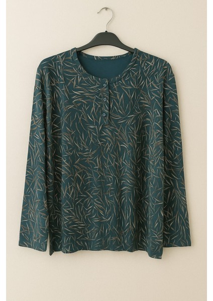 Kendinden Desenli Anne Penye Bluz Yeşil modelleri