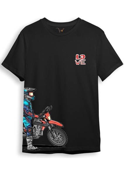 Cross Motor Enduro Ekipmanları Göğüs ve Yan Detay Baskılı Regular Fit %100 Pamuk T-Shirt