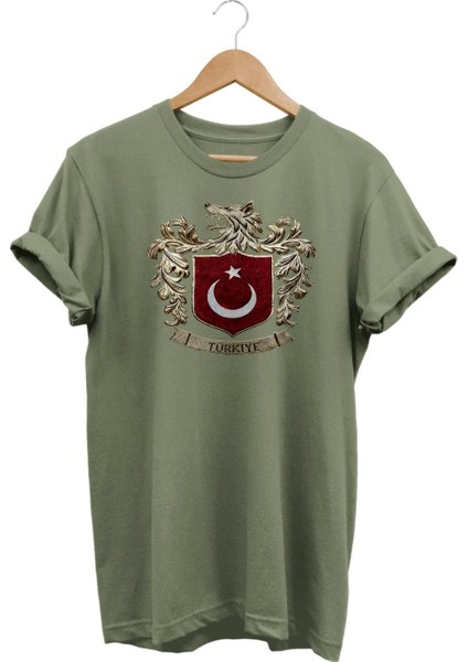 Bozkurt Sembolü ve Türk Bayrağı Türkiye Kurt Baskılı Regular Fit %100 Pamuk Tişört