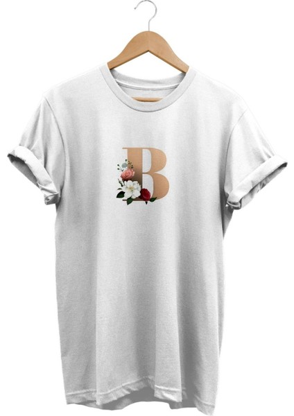 B Çiçek Baskılı T-Shirt