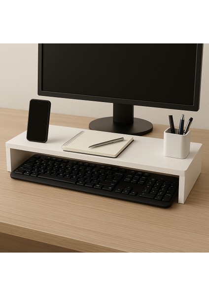 Klavye Altı Organizer Raf – Beyaz Mdf Masaüstü Düzenleyici | 55X20 cm fırsatları