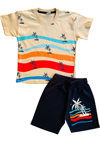 Erkek Çocuk Bej-Lacivert Şortlu Takım